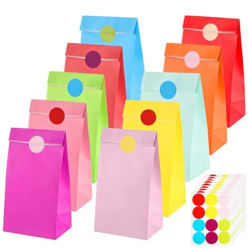 100 Stück Papiertüten Bunt, 18 x 9 x 6 cm Geschenktüte Klein...