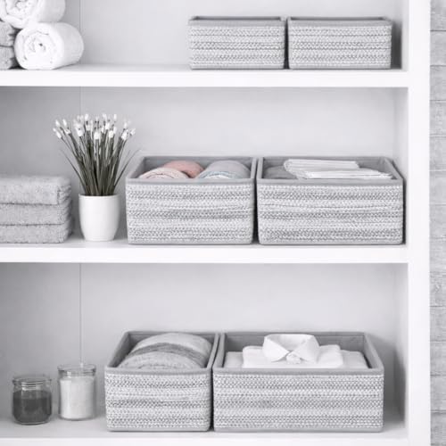 Image of DALUCI 6 Piece Foldable Clothing Storage Box Set | Cube Storage Bins and Dividers for Wardrobe Cloth Organizer for Storage Cupboard and Drawer Organizers for Shirts Pants Underwear Bras Socks (Grey)