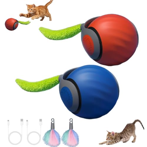 Teazys Cat Toy Turbo Tail 3.0 Interactive Cat Toy Ball Automatic Cat Toy with Tail Electric Rolling Ball on Carpet Cat Enrichment Toys for Small/Medium/Large Cats to Keep Them Busy (2PCS)