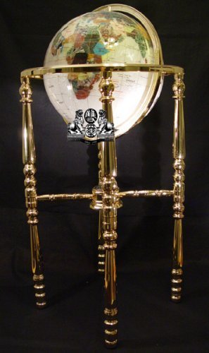 37" Floor Standing Pearl Swirl Gemstone Globe with Divided USA State Stones
