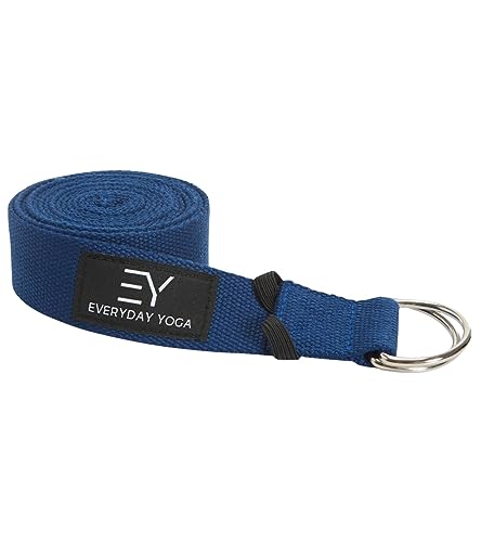 Everyday Yoga 8 Foot Yoga Strap with D-Ring - Yoga Gear for Flexibility, Non-Slip Design Support for Stretching, Mindful Practice & Range of Motion - True Navy
