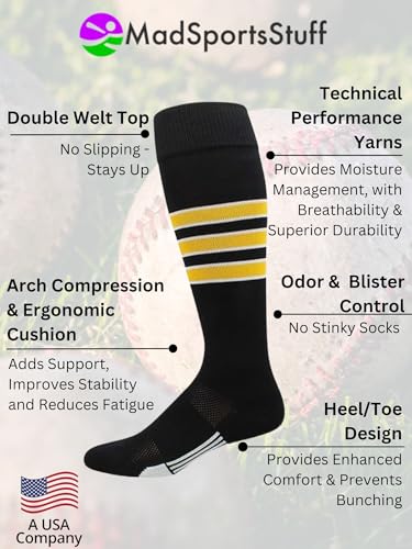 MadSportsStuff Dugout Striped Baseball Socks Softball Youth and Adult for Boys Girls Men Women Over the Calf Length2