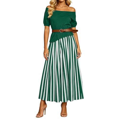 Robe longue à épaules dénudées 2 pièces à rayures style bohème chic