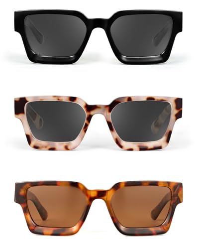 JM Trendy Polarized Square Sunglasses for Women Men Retro Chunky Rectangle Shades UV400 Protection2