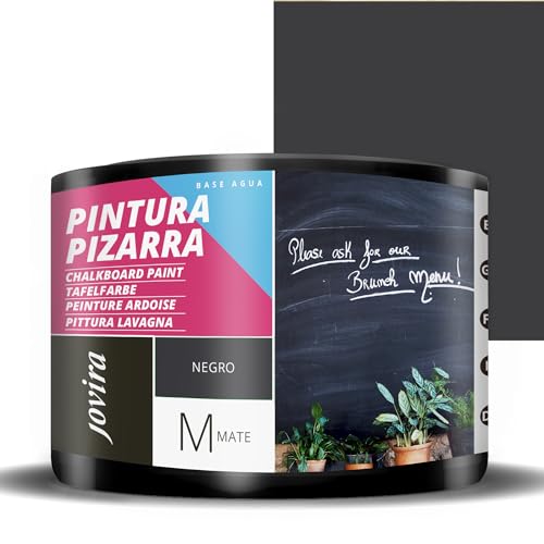 JOVIRA PINTURAS Pintura Pizarra al Agua. Para pintar, dibujar y escribir con tiza sobre paredes. (375 Mililitros, Negro) B-26