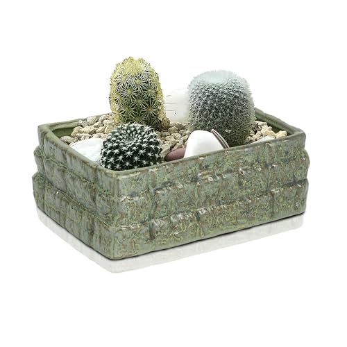 Mozing Retro Succulent Planter Ceramic Flower Pot for Indoor Outdoor, Cactus Planter Pot with Drainage Hole for Home & Office Decor
