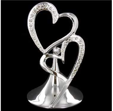 Onlinepartycenter Silver Double Heart Porcelain Cake Topper Centerpiece Decoration thumb #1