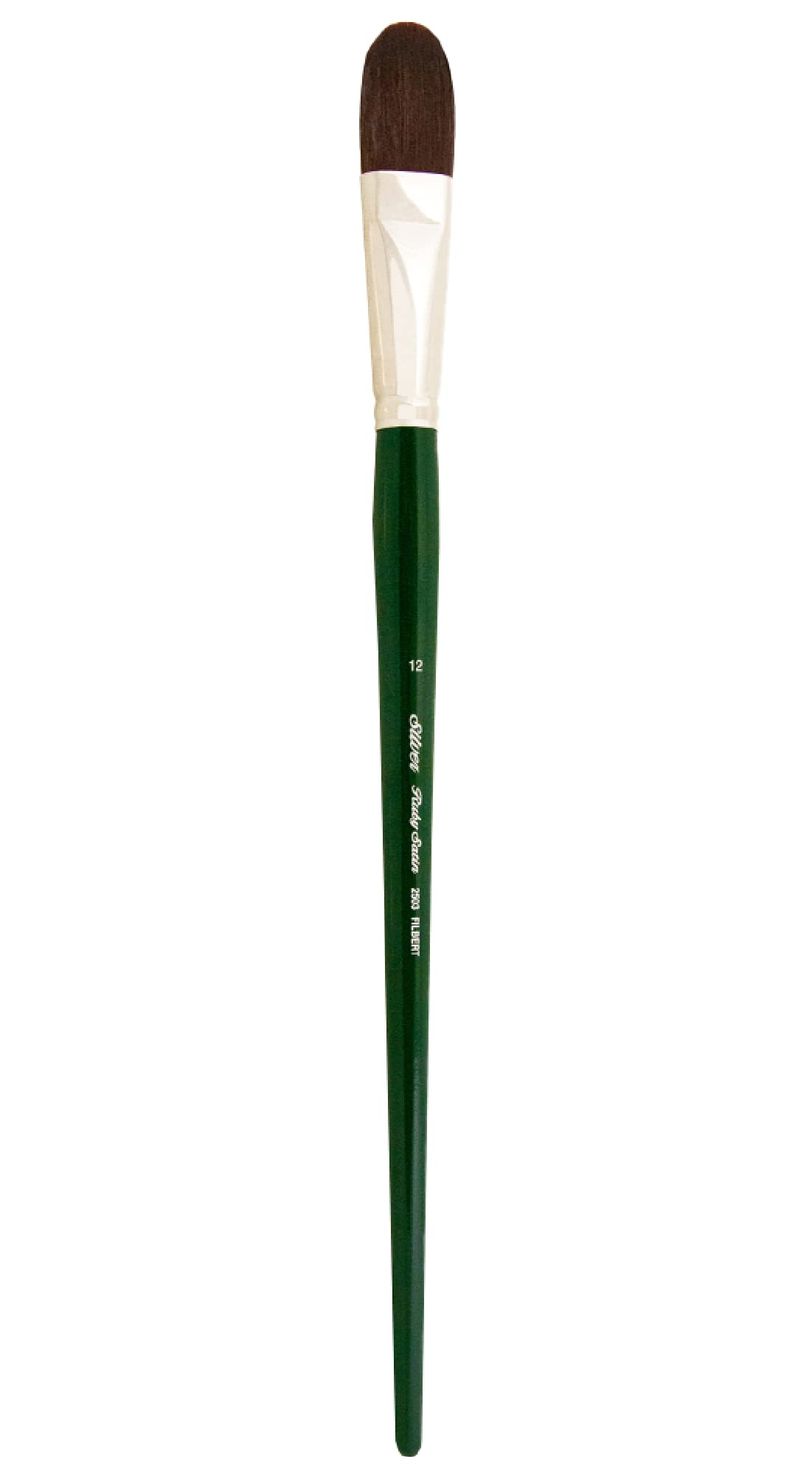 Silver Brush "Series 2503 Ruby Satin Filbert Long Handle Brush, Stiff Synthetic Filaments, Hunter Green, Size 12