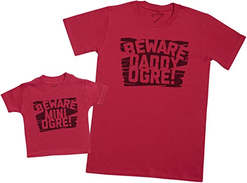 Zarlivia Clothing Beware Mini & Daddy Ogre! - Juego de Regalo de bebé para Hombre - Camiseta y Camiseta de bebé para Hombre - Rojo - Medium & 1-2 Years