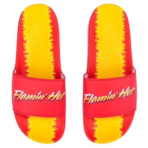 Odd Sox – Flamin’ Hot Cheetos Slide Slippers–Soft Slip-On Sandals–Unisex Comfort House Slipper-Indoor/Outdoor Footwear