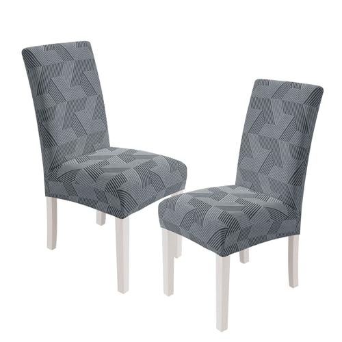 JIVINER Stretch Dining Chair Slipcovers Set of 2, Geometrical Jacquard Dining Chair Covers, Washable Kitchen Chair Covers for Dining Room, Hotel, Party, Light Grey