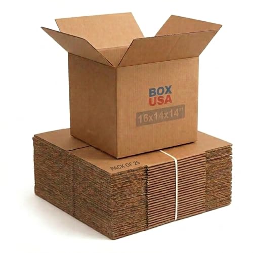 Image of BOX USA Shipping Boxes 16 inchL x 14 inchW x 14 inchH, 25-Pack Medium Corrugated Cardboard Boxes for Shipping, Mailing, Packing, Packaging and Storage