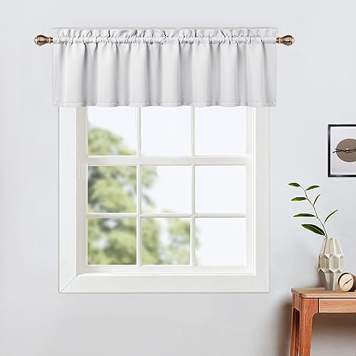 LinTimes Valance Kitchen Curtains,52 x 15 inch Long,White Wine,Rod Pocket Short Blackout Curtain for Small Windows,Thermal Window Treatment and Room Darkening Cafe Curtain