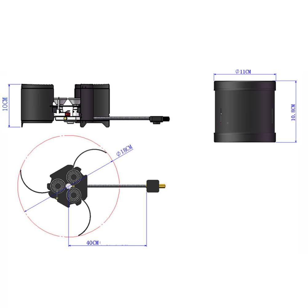 Fornello da campeggio pieghevole antivento da 5000 W, bruciatore portatile da esterno con 3 supporti in ceramica per zaino in spalla, nero