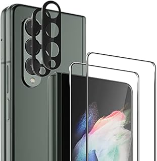 NEWZEROL 2 Packs Front Screen Protector + 2 Packs Camera Protector Compatible for Samsung Galaxy Z Fold 3 5G,Screen Protector Anti-Scratch 9H Hardness Tempered Glass Screen Protector - Black