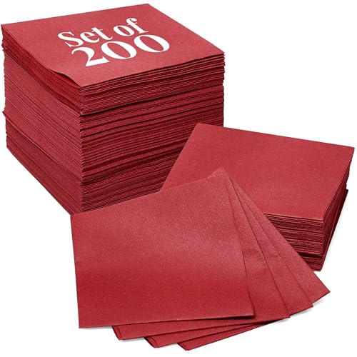Image of Prestee Linen Feel Guest Towels - Paper Hand Towels - Cocktail Napkins - 5inch Folded / 9.5inch Unfolded - 200 count - Soft and Absorbent Disposable Napkins for Parties and Events - Red