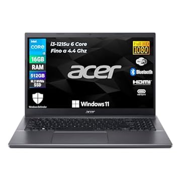 acer Extensa 15, Pc Portatile Intel i3-1215u 6 Core 3.3 Ghz, Ram 16Gb, SSD 512Gb, Display 15,6" FHD, Notebook con Win 11 Pro, Garanzia Italia