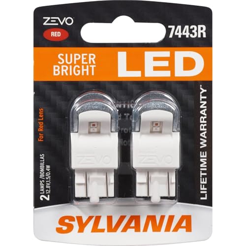 SYLVANIA - 7443 T20 ZEVO LED Red Bulb - Bright LED Bulb, Ideal for Stop and Tail Lights (Contains 2 Bulbs)