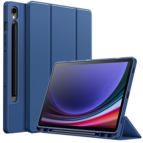 JETech Hülle für Samsung Galaxy Tab S9 11 Zoll mit S Pen Halterung, Weiche TPU DREI-Falt Ständer Schützend Tablet Schutzhülle, Unterstützung S Pen Aufladung, Auto Wachen/Schlafen (Navy)
