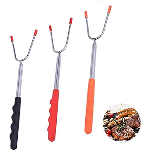PhoenixDN 3 Pcs Roasting Sticks, Marshmallow Bbq Stick Stainless Steel Telescopic Barbecue Fork Hot Dog Forks, Skewers Telescoping Forks for Campfires and Camping Barbecue Cooker Cover
