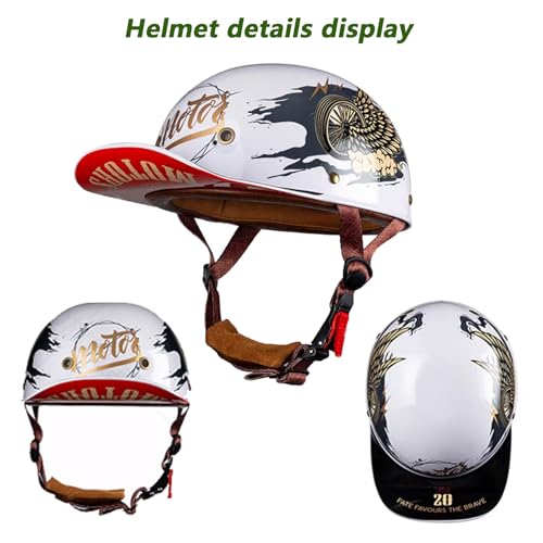 Image of Baseball Motorcycle Half Helmet DOT Approved for Adults Universal Hat Style Helmet with Adjustable Quick Release Buckle Fits Bicycle Cruiser Scooter