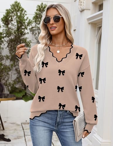 Image of Zeagoo Women's 2026 Fall V Neck Sweater Long Sleeve Lightweight Knit Tops