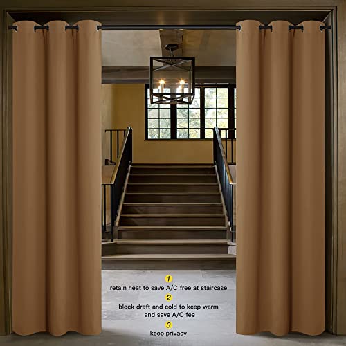 Image of NICETOWN Sound Reducing Room Divider Curtain Screen Partition, Function Thermal Blackout Patio Door Curtain Panel, Sliding Door Insulated Curtain, Gold Brown, 5ft Wide x 7ft Long
