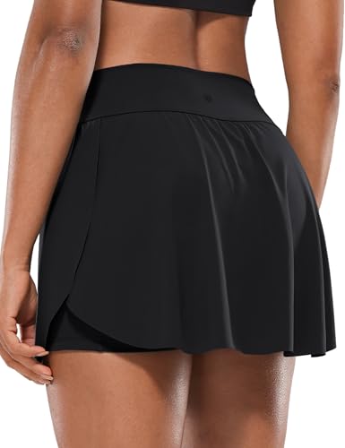 CRZ YOGA Tennis Skirts for Women High Waisted Side Slit Running Workout Athletic Mini A Line Skort with Pockets