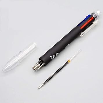 MROOFUL Chunky Retractable Pen Multicolor 6 in 1 Ballpoint Pen 0.5mm Medium Point 1 Mechanic Pencil with Eraser (Black)
