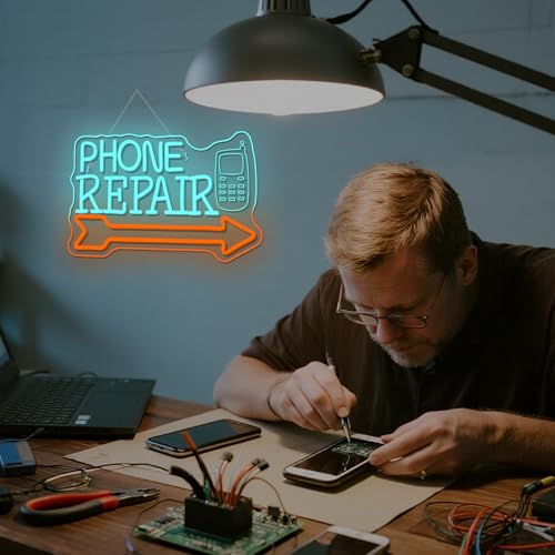 Image of Looklight Phone Repair Neon Sign Arrow Neon Lights for Wall Decor Blue Orange Led Lights for Mobile Phone Repair Shop Business Cellphone Repair Shop Decorations