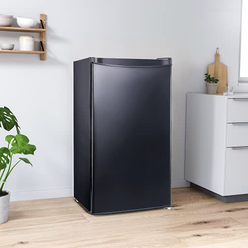 DSF Mini Fridge with Freezer 3.2 cu.ft Super Quiet(Holds 120 cans), Reversible Door and Thermostat Adjustable for Dorm, Playroom, Apartment, Black (MPBFR321)