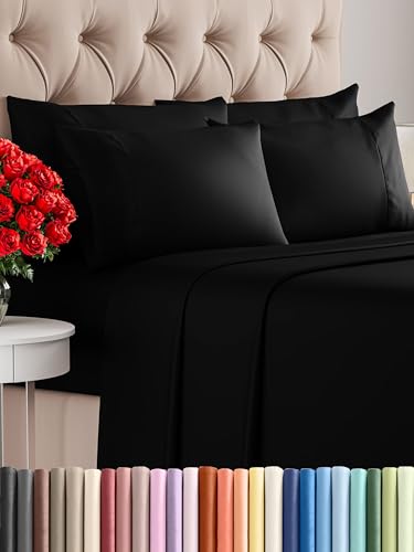 King 6 Piece Sheet Set - Comfy Breathable & Cooling - Ultra Soft Hotel Luxury Bedding Set with 8-16 Inch Deep Pockets - 1 Flat & 1 Fitted Sheet & 4 Pillowcases - Cozy Wrinkle Free & Easy Care - Black