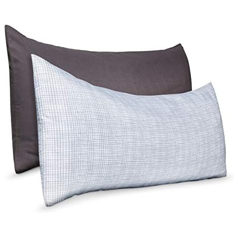Room Essentials 2 Pack Fine Linens Soft Classic Zippered Body Pillow Covers Bedding Collection - 20" x 50" - Solid and Checkered Pillowcase Cover