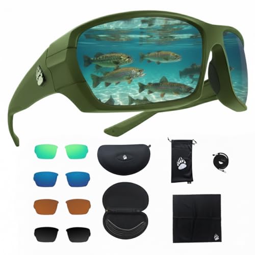Fishing Glasses Pro Kit - Polarized Sunglasses with 4 Lenses for Offshore & Shallow Water - TR90 Frame for Ultimate Fishing Performance