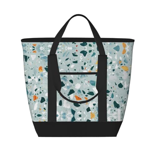Terrazzo Marble Pastel Print Tote Bag Adult Heavy Duty For Picnic Beach Camping Large Capacity Insulated Tote Bag