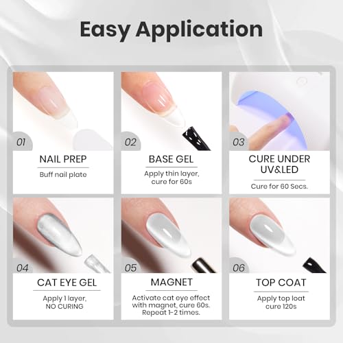 Image of Beetles White Gel Nail Polish Set, Milky White Silver Glitter Pearl Cat Eye | Neutral Nude Shades, Soak Off UV LED Winter Manicure Kit with Magnet, 7.5 ml Each