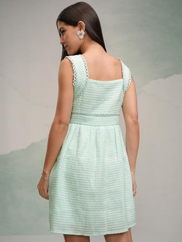 Image of Tokyo Talkies Women's Sleeveless Square Neck Self Design Dresses | Stylish Dresses | Casual Dresses
