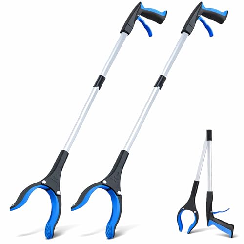 Image of Grabber Reacher Tool - 32 inch Extra Long Foldable Gripper and Reaching Tool - Heavy Duty Pick Up Stick Grabbers for Seniors, Trash, Surgery Recovery Must Haves Gifts (Blue-2pc)