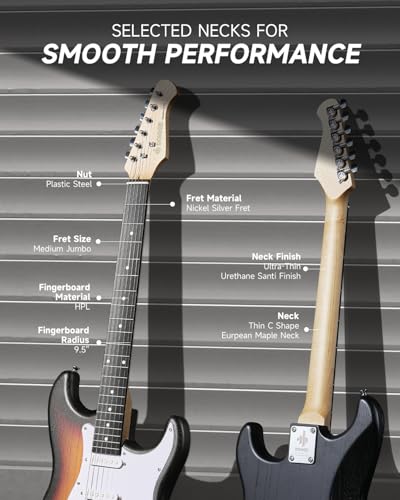 Image of DONNER DST-80 Electric Guitar 39 inch Beginner Electric Guitar Kit with Amp, Classic SSS Pickup Complete with Gig Bag, Tuner, Capo, Strap, Picks, and Free Online Lessons