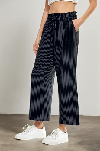 LNX Womens Linen Capri Pants Wide Leg High Waisted Drawstring Casual Cropped Pants with Pockets — view 3