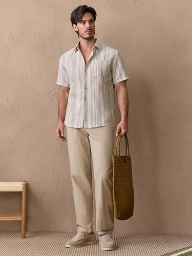 Image of Lymio Men Shirt || Striped Shirt for Man || Half Sleeve || Summer Style (Packs Also Available) (Lilen-Strip)
