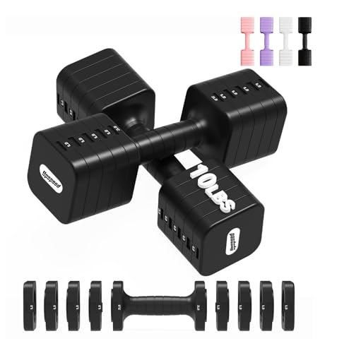 Image of 5-in-1 Adjustable Dumbbell Set for Women Men 10 lb Each | Dumbbells Set of 2, Free Weight Set at Home Gym, Locking /TPU Soft Handle Strength Training Weight Loss