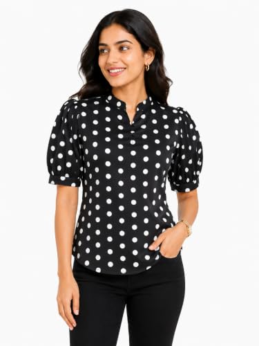 Image of Women's Solid Lavender Cotton Blend Casual Top | Round Neck | Roll-Up Sleeves | Regular Fit Office Wear Shirt for Women