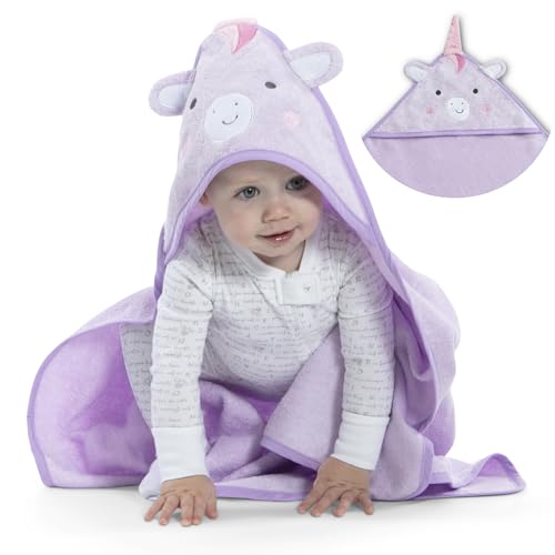 Image of Delta Children Baby/Infant Hooded Bath Towel - Super Soft and Absorbent- Newborn Essential - Ideal Baby Registry/Shower Gift for Boys and Girls, Light Purple Unicorn