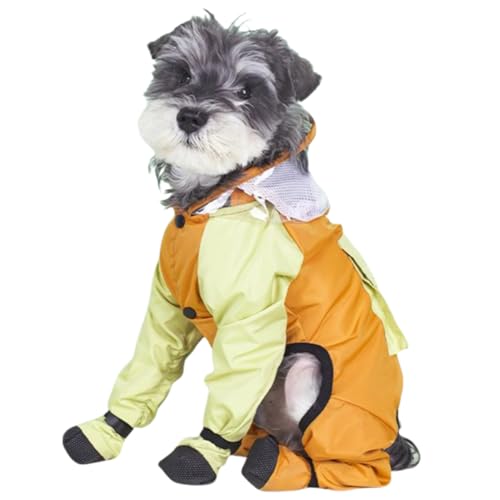 MAIBED 犬用レインコート リュック付き 4足フルカバー設計 皮革ソール 反射テープ 広いつば リード穴 中小型犬 雨具 ドッグウェア ペット用品 超撥水材質 通気性 メッシュ 簡単着脱 おしゃれ 梅雨対策 (オレンジ,M)