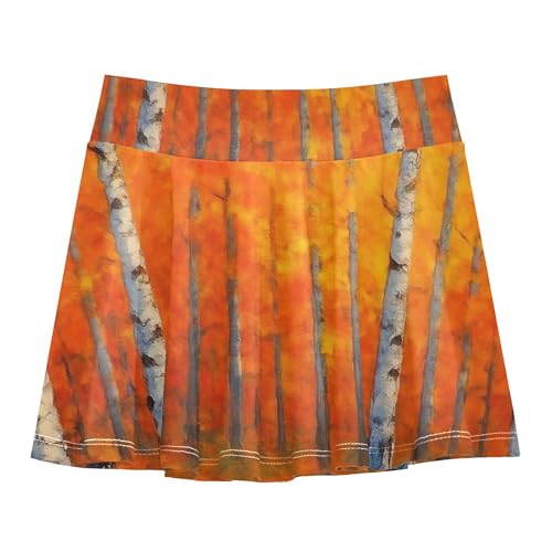 Joisal Girls Skorts Athletic Shorts Toddlers Tennis Skirts 2 in 1 School Autumn Birch Trees Orange 3t