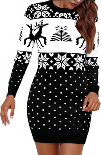 Uniexcosm Strickkleid Damen Weihnachten Elegant Pulloverkleid Langarm Rundhals Weihnachten Winterkleid Modischer Strickpullover Weihnachtskleid für...