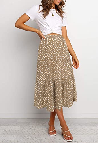 MEROKEETY Women's Boho Leopard Print Skirt Pleated A-Line Swing Midi Skirts