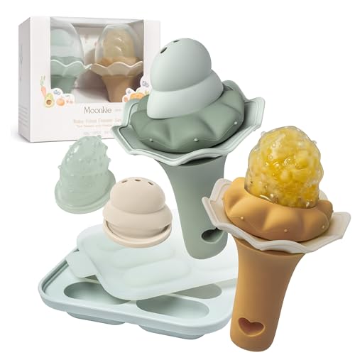 Image of Moonkie Baby Fruit Feeder for Self-Feeding: Controlled Flow Design for Safe First Foods - BPA Free Silicone Food Feeder with Freezer Tray for Cooling Comfort - Baby Shower Gifts 4M+ - 2 Pack