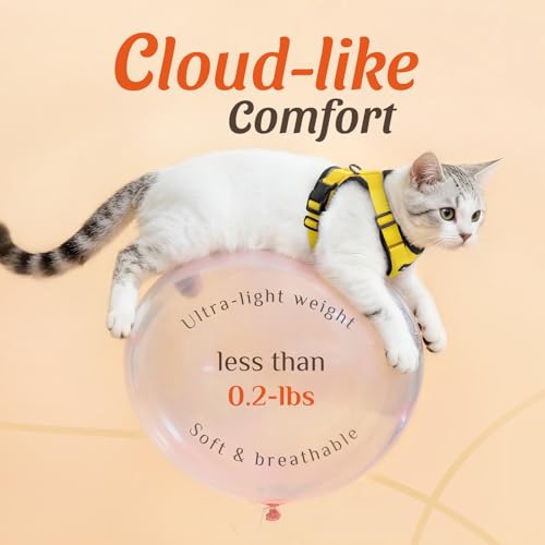 Image of Dooradar Cat Harness and Leash Set, Escape Proof Safe Adjustable Kitten Vest Harnesses for Walking, Easy Control Soft Breathable Mesh Jacket with Reflective Strips for Cats, Yellow, S